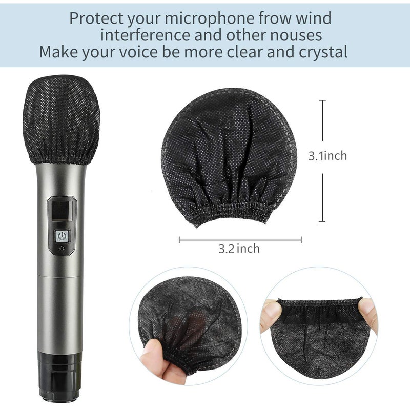 buluker 200 Pcs Disposable Microphone Cover Non-Woven Handheld Microphone Windscreen Protective Cap for Recording Room, KTV and Any Shared Environment (Black) - Image 3
